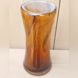 FALL SEASON Amber swirled cased Art Glass Hand Blown Vase